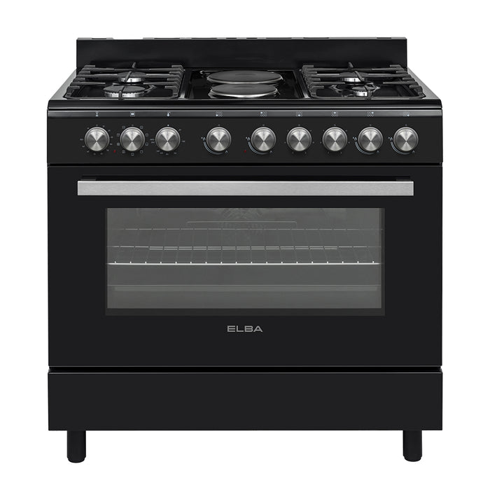 ELBA ESSENTIAL 90CM 4BRN GAS/2ELECTRIC STOVE BLACK D.K. GAS APPLIANCES (P