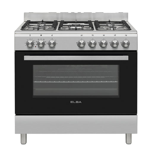 ELBA ESSENTIAL 90CM 5BRN G/E STOVE SILVER D.K. GAS APPLIANCES (P