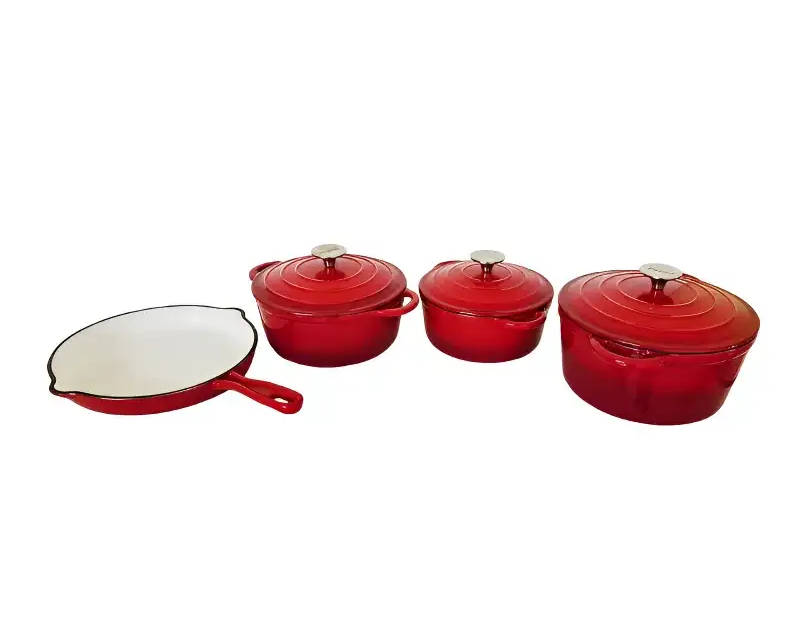 7 PCS CAST IRON POT SET - RED MABRUK IMPORT & EXPORT