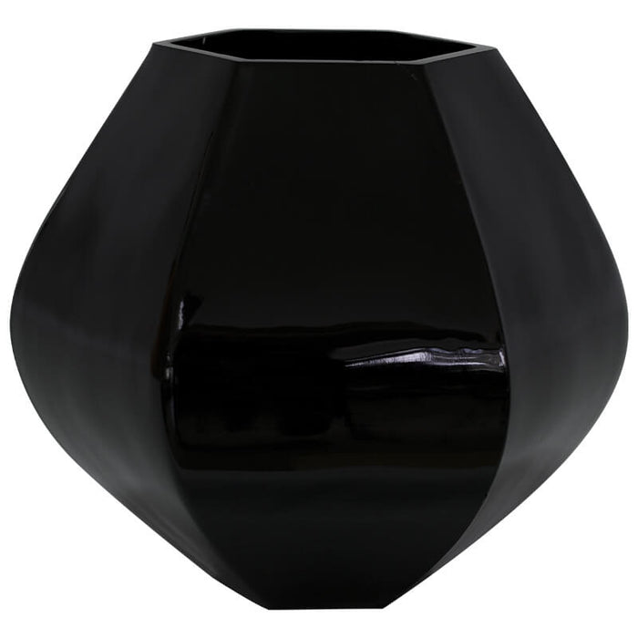 BLACK HEXAGON VASE 18CM TRANS NATAL CUT GLASS