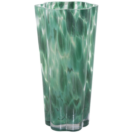 GREEN ART GLASS VASE 30CM TRANS NATAL CUT GLASS