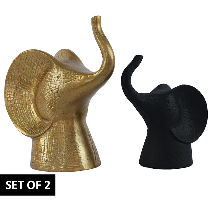 DECO ELEPHANT BLK/GOLD SET2 15/20 TRANS NATAL CUT GLASS