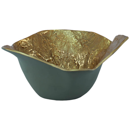 GOLD/GREEN DECOR BOWL 32X30X16CM TRANS NATAL CUT GLASS