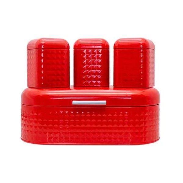 DIAMOND BREAD BIN & 3 PCS CANISTERS - RED MABRUK IMPORT & EXPORT