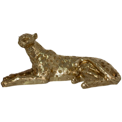 LYING CHEETAH 10X26X12CM GOLD TRANS NATAL CUT GLASS