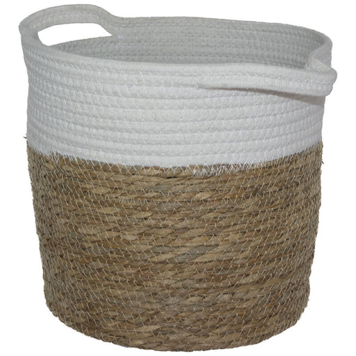 NATURAL/WHITE HANDLED BASKET 27X28 TRANS NATAL CUT GLASS