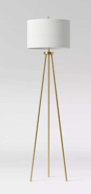 LUX TRIPOD BRASS LAMP WITH SHADE NOLDEN BROTHERS WOODEN