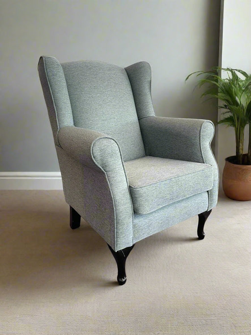 Wingback chair in grey durable fabric