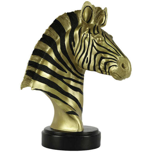 ZEBRA HEAD ON PLINTH 46CM GOLD/BLACK TRANS NATAL CUT GLASS