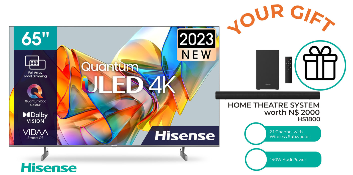 HISENSE 65" ULED UHD 4K SMART TV + HS1800 SOUNDBAR