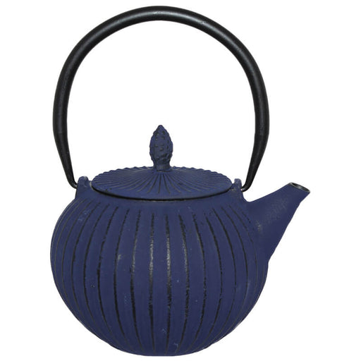 DEEP BLUE CAST IRON TEA POT 780ML TRANS NATAL CUT GLASS