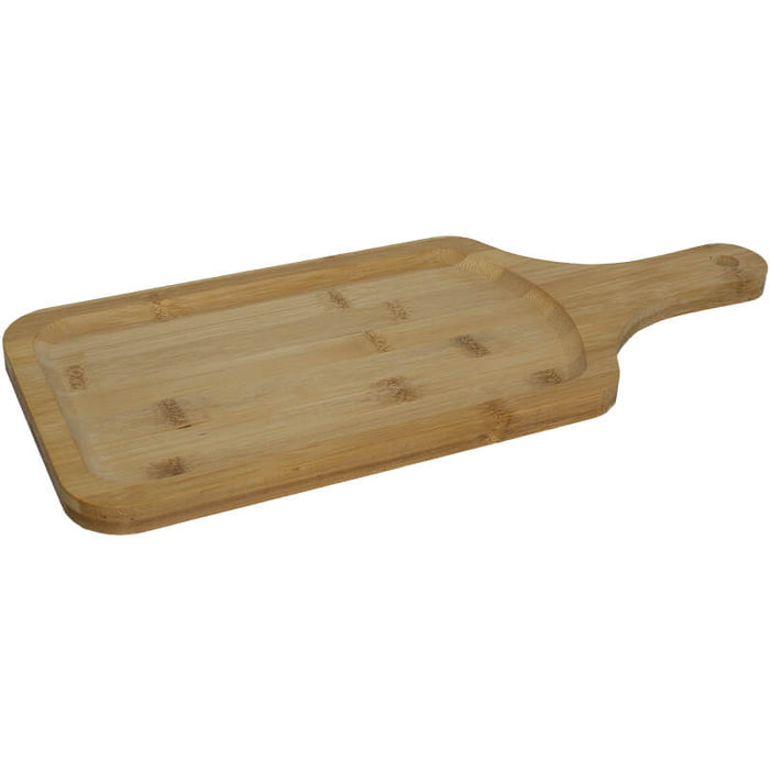 BAMBOO HANDLED TRAY 40X14CM TRANS NATAL CUT GLASS