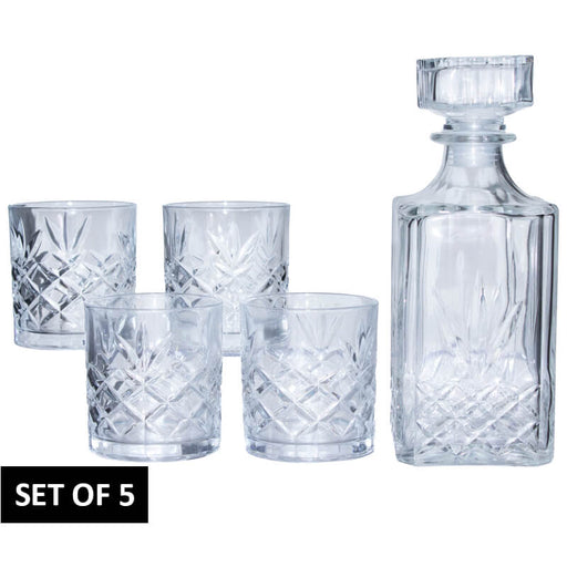 5PCE WHISKEY SET (DECANTER&4 GLASSES) TRANS NATAL CUT GLASS