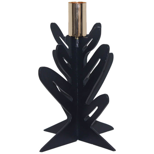 BLACK/GOLD FERN CANDLE HOLDER 17CM TRANS NATAL CUT GLASS