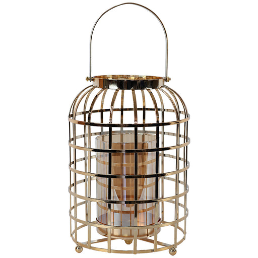 GOLD CAGE LANTERN 28X18CM TRANS NATAL CUT GLASS