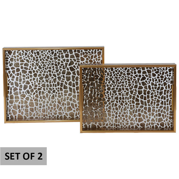 GOLD HIDE TRAY 40X30/35X25 SET/2 TRANS NATAL CUT GLASS