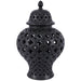 BLACK PIERCED GINGER JAR/LID 37CM TRANS NATAL CUT GLASS