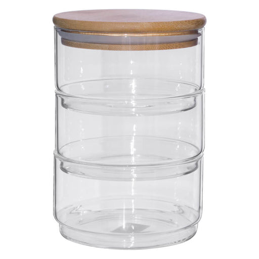 JEANINE STACKABLE JARS 400ML X3 TRANS NATAL CUT GLASS