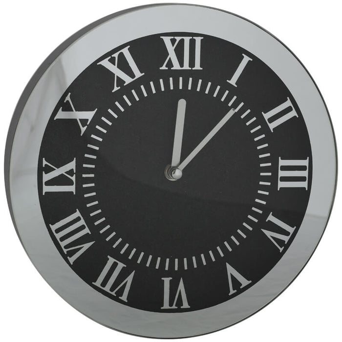 BLACK GLITTER ROUND CLOCK 25CM TRANS NATAL CUT GLASS