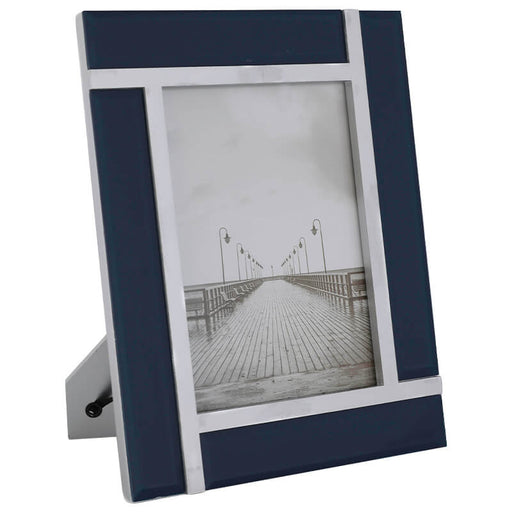 BLUE/SILVER PHOTO FRAME 25X20CM TRANS NATAL CUT GLASS