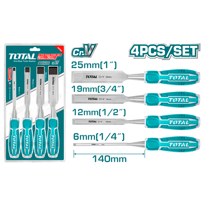 TOTAL TOOLS 4 PCE WOOD CHISEL SET INDUSTRIAL TOTAL TOOLS NAMIBIA