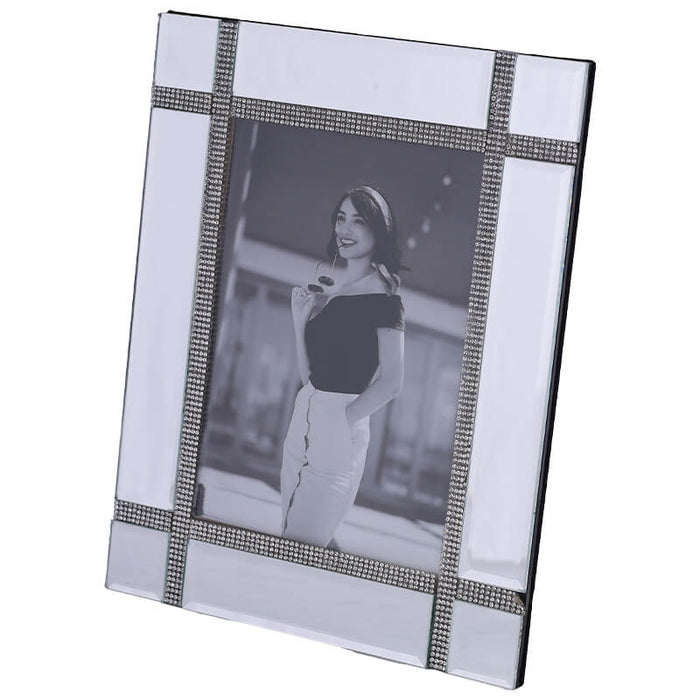 SILVER MIRROR PHOTO FRAME 26X21CM TRANS NATAL CUT GLASS