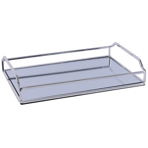 SILVER METAL MIRROR TRAY 30X20X5CM TRANS NATAL CUT GLASS