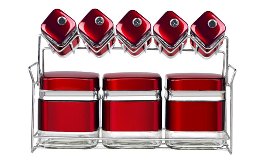 8PCS RED SPICE SETS CANNISTERS - SILVER LINING MABRUK IMPORT & EXPORT