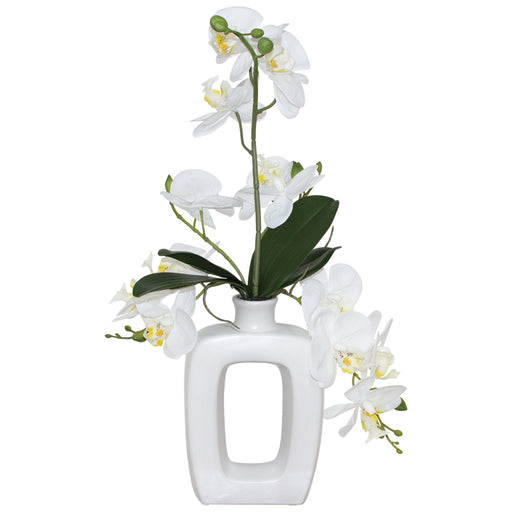 WHITE ORCHID IN WHITE VASE 50CM TRANS NATAL CUT GLASS