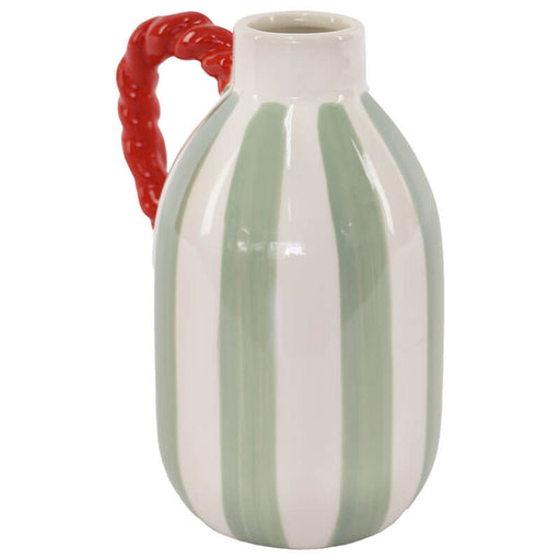 PALE GREEN STRIPE VASE ROPE 17CM TRANS NATAL CUT GLASS